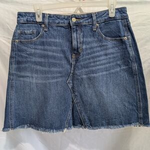 Jean Skirt Old Navy Blue Denim Frayed Hem Wiskered Size 10 Med Wash
